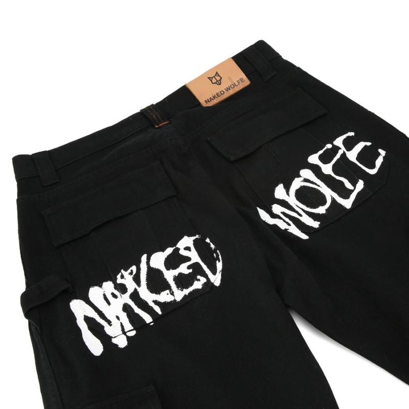 Pánské Kalhoty Naked Wolfe Baggy Pocket Cargo Logo Černé | JQM3294KF